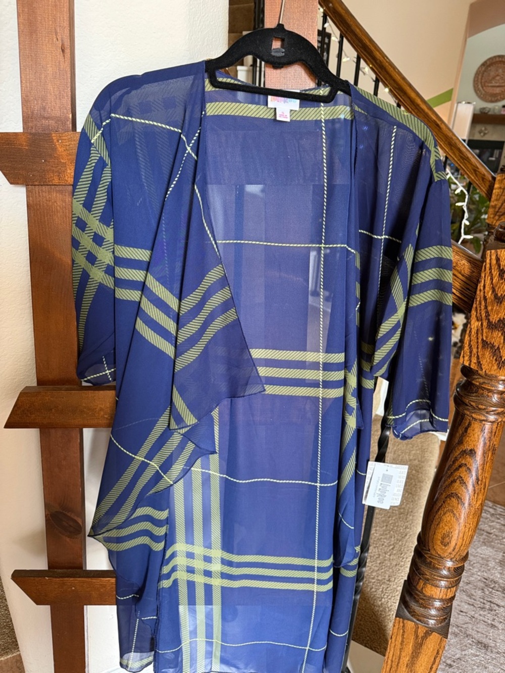 LuLaRoe Navy Blue and Olive Green Plaid Swim Coverup